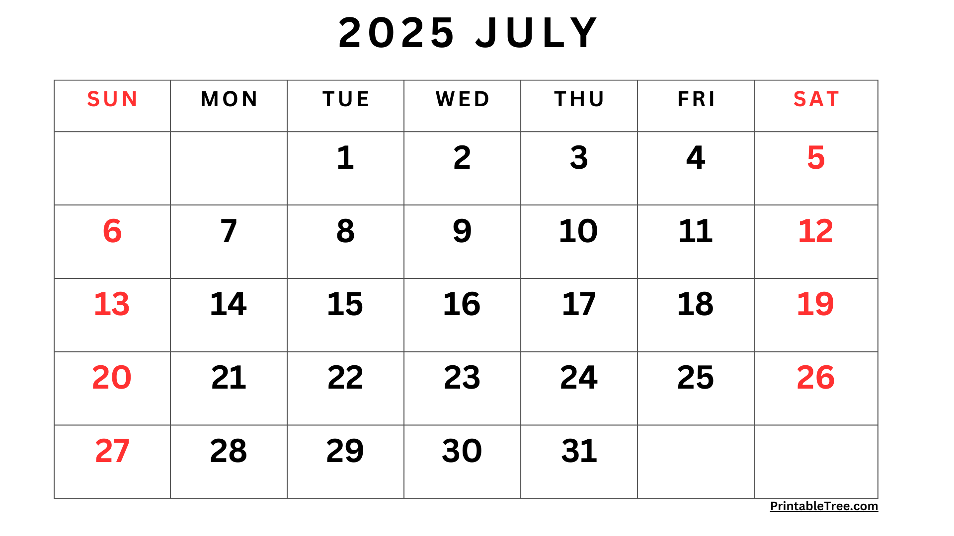 July calendar printable pdf template with holidays