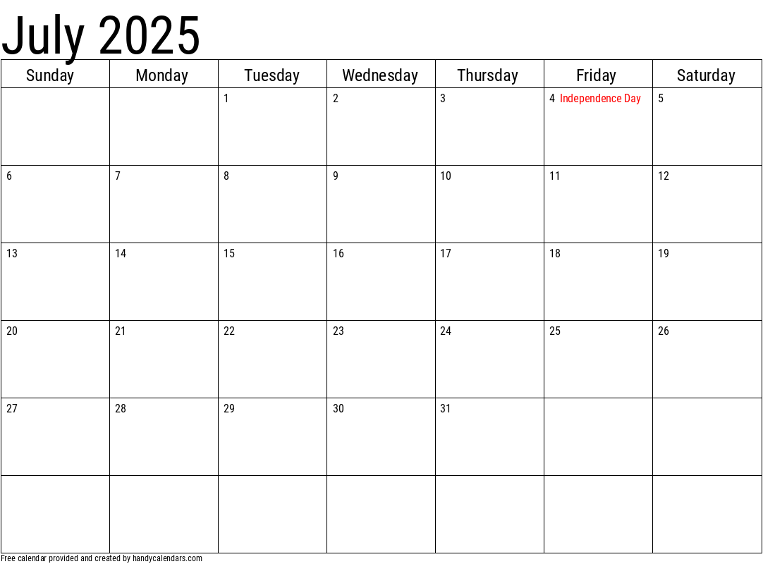 July calendar with holidays
