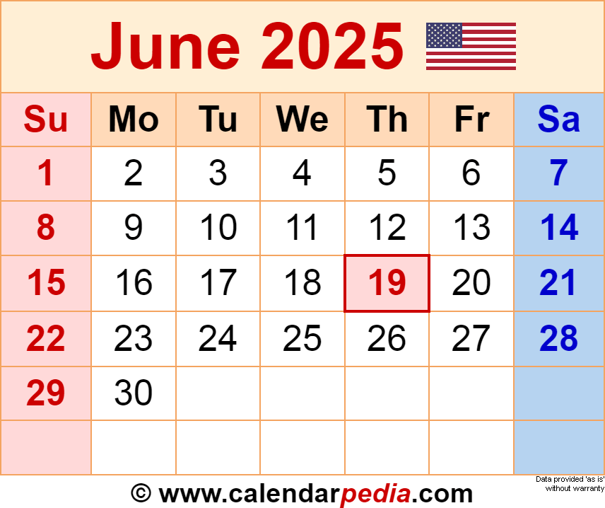 June calendar templates for word excel and pdf