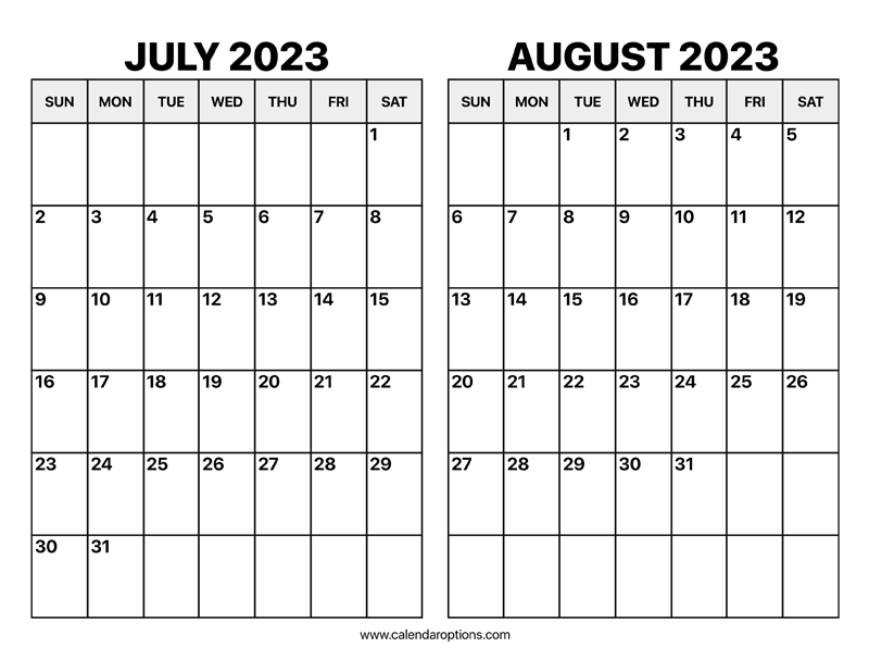 July and august calendar â calendar options