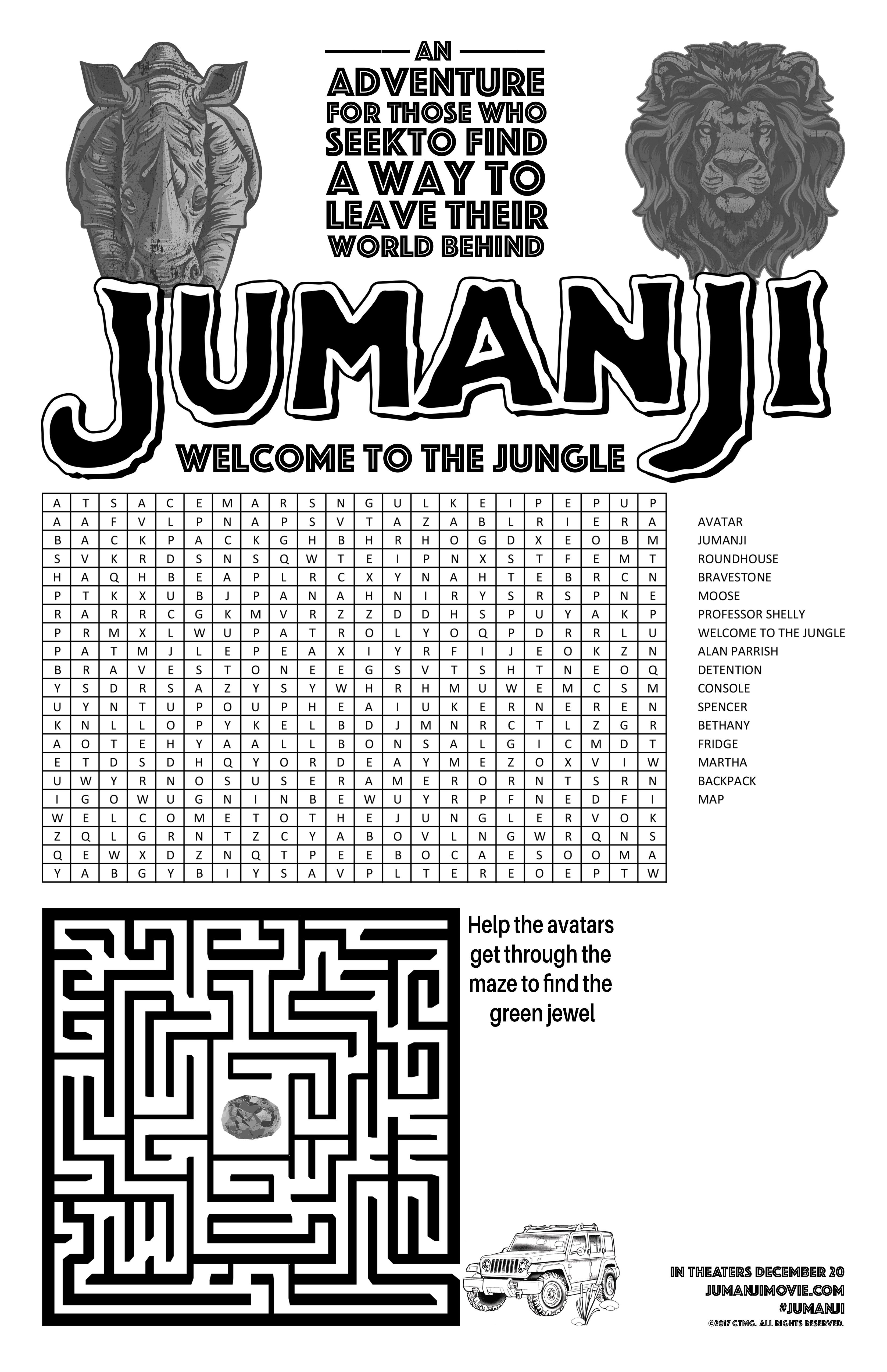 Jumanji mini poster activity sheet kids stem activities business for kids wele to the jungle