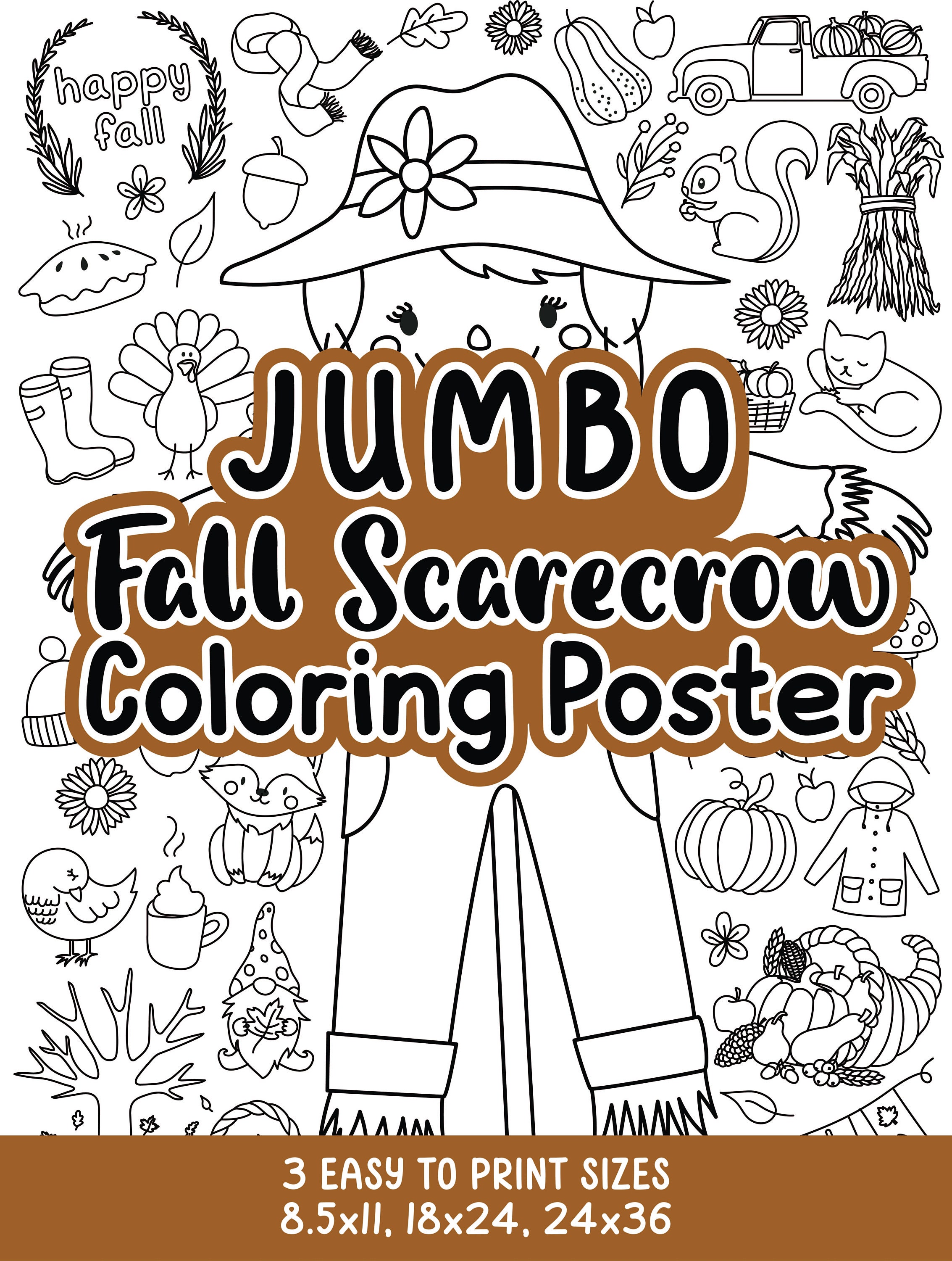 Jumbo fall coloring poster girl scarecrow coloring pages doodle coloring page kids coloring sheet fall coloring banner digital download download now