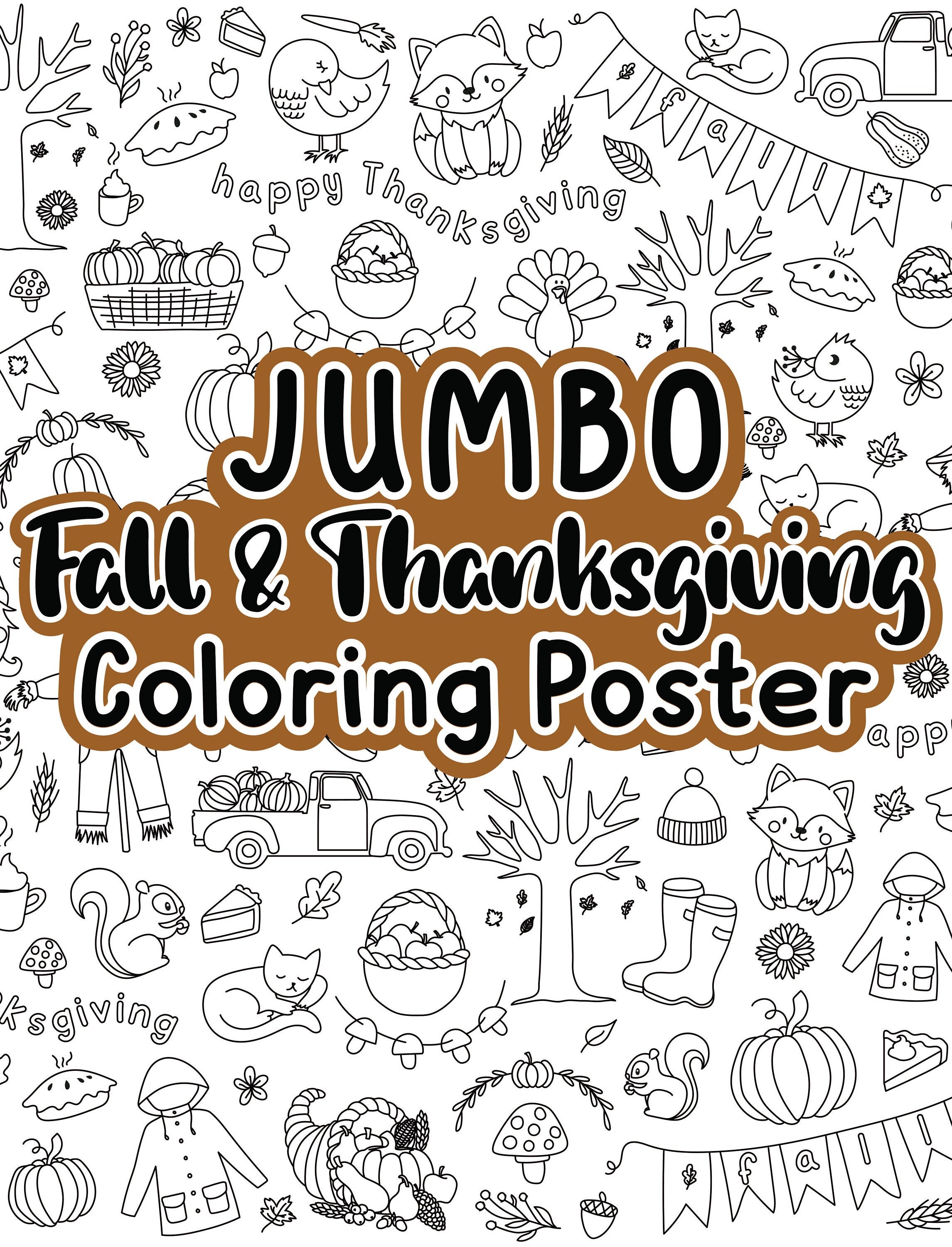 Jumbo fall coloring poster fall thanksgiving coloring sheet for party doodle coloring page kids coloring sheet homeschool printable download now