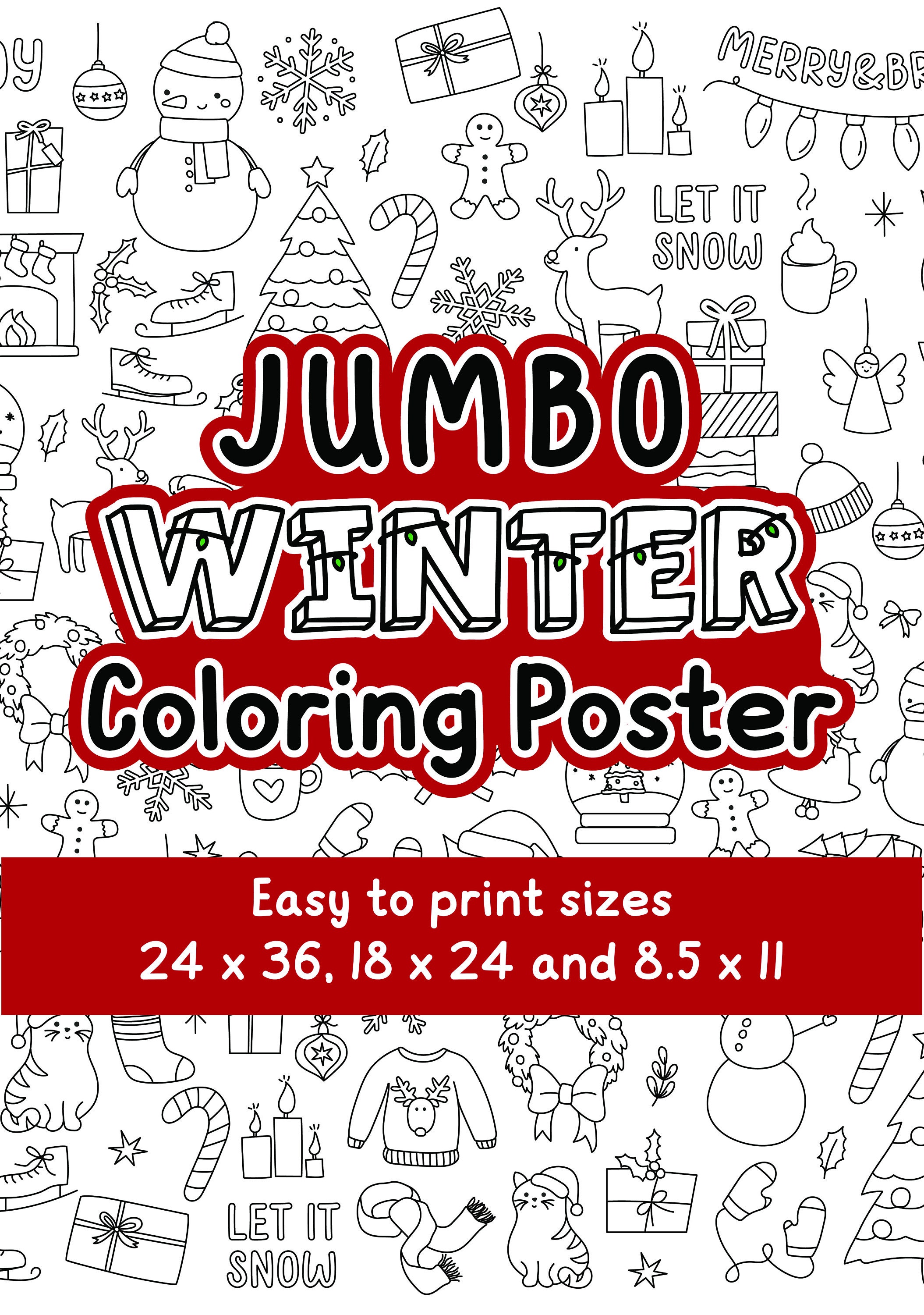 Jumbo winter coloring poster christmas coloring banner for kids holiday coloring page winter coloring sheet homeschool printable