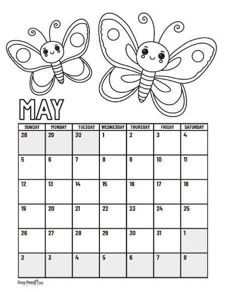 Printable calendar coloring pages