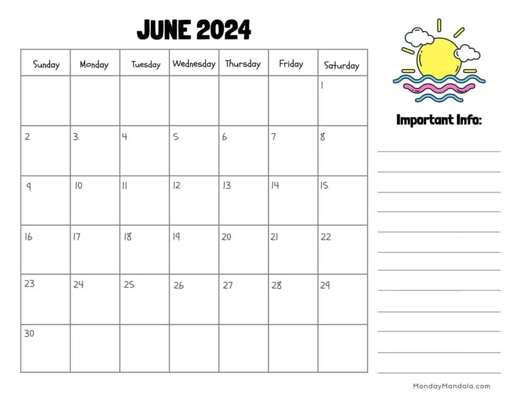 June calendars free pdf printables
