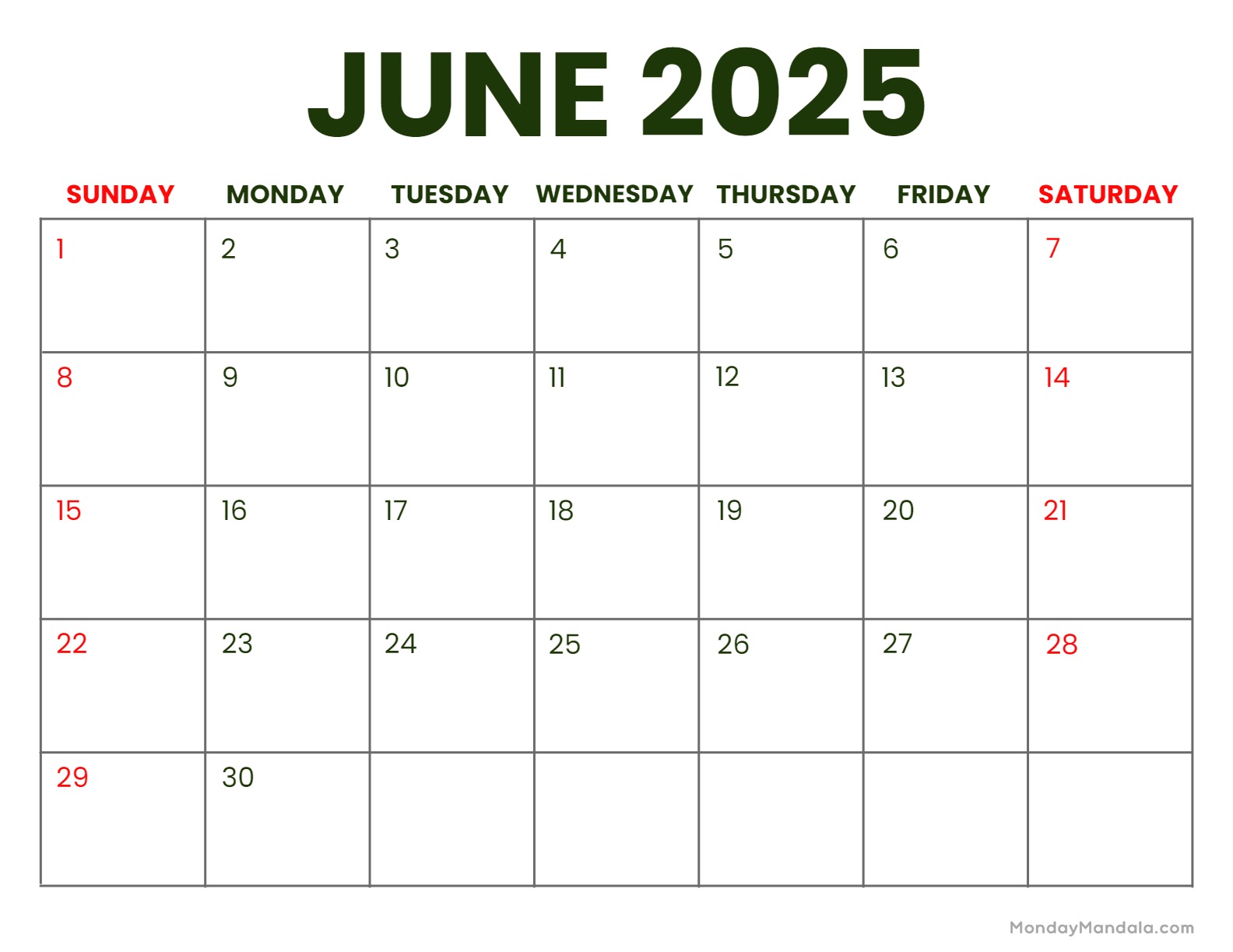 June calendar free pdf printables