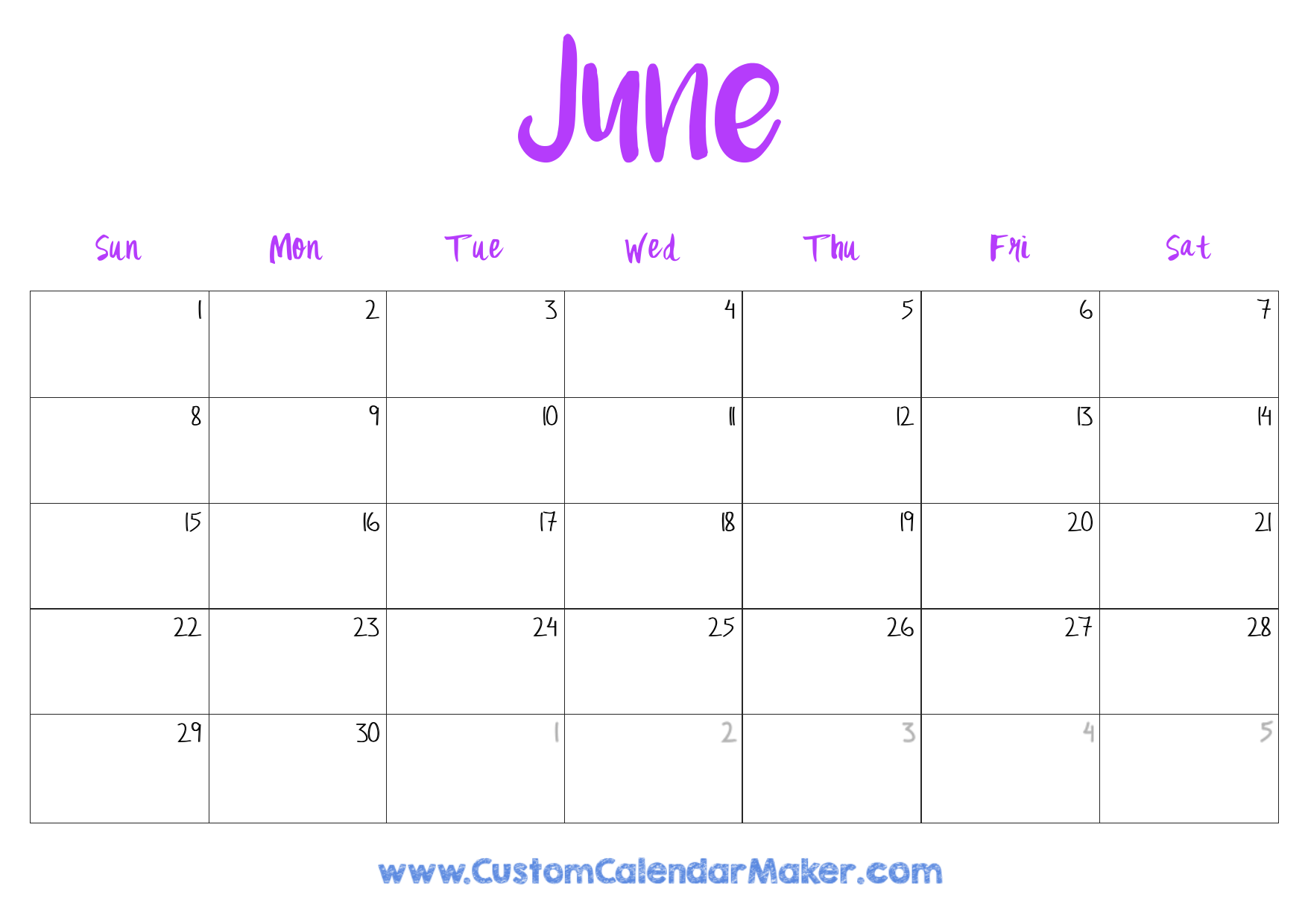 June printable calendar free templates pdf