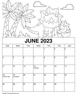 Printable june coloring calendar
