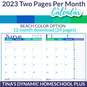 Physical year page monthly calendar beach color