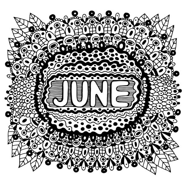 June coloring page for adults mandala with months of the year calendar coloring book zentangle style art therapy coloring sheet vector illustration stock illustration