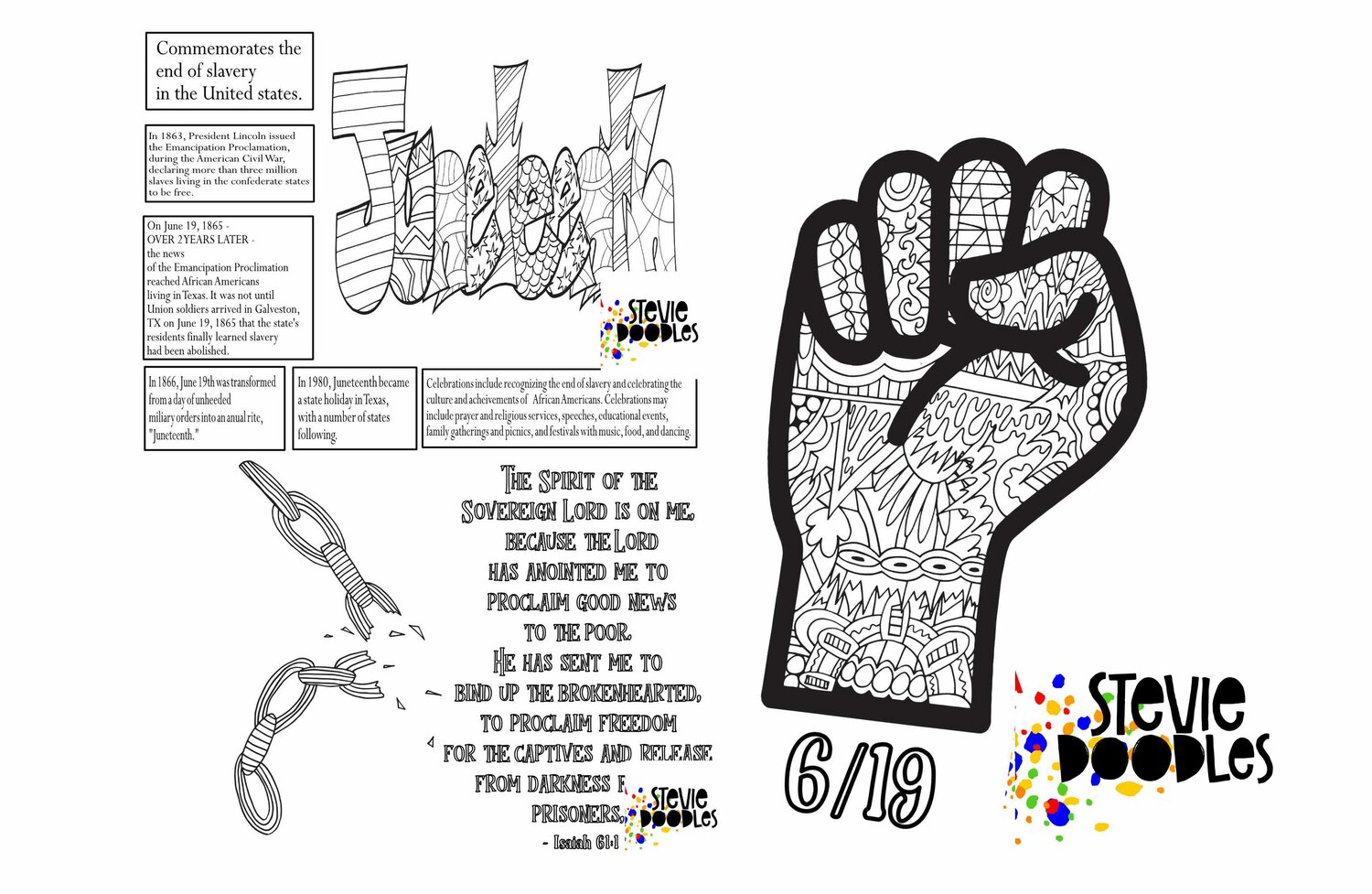 Free juneteenth coloring pages â stevie doodles