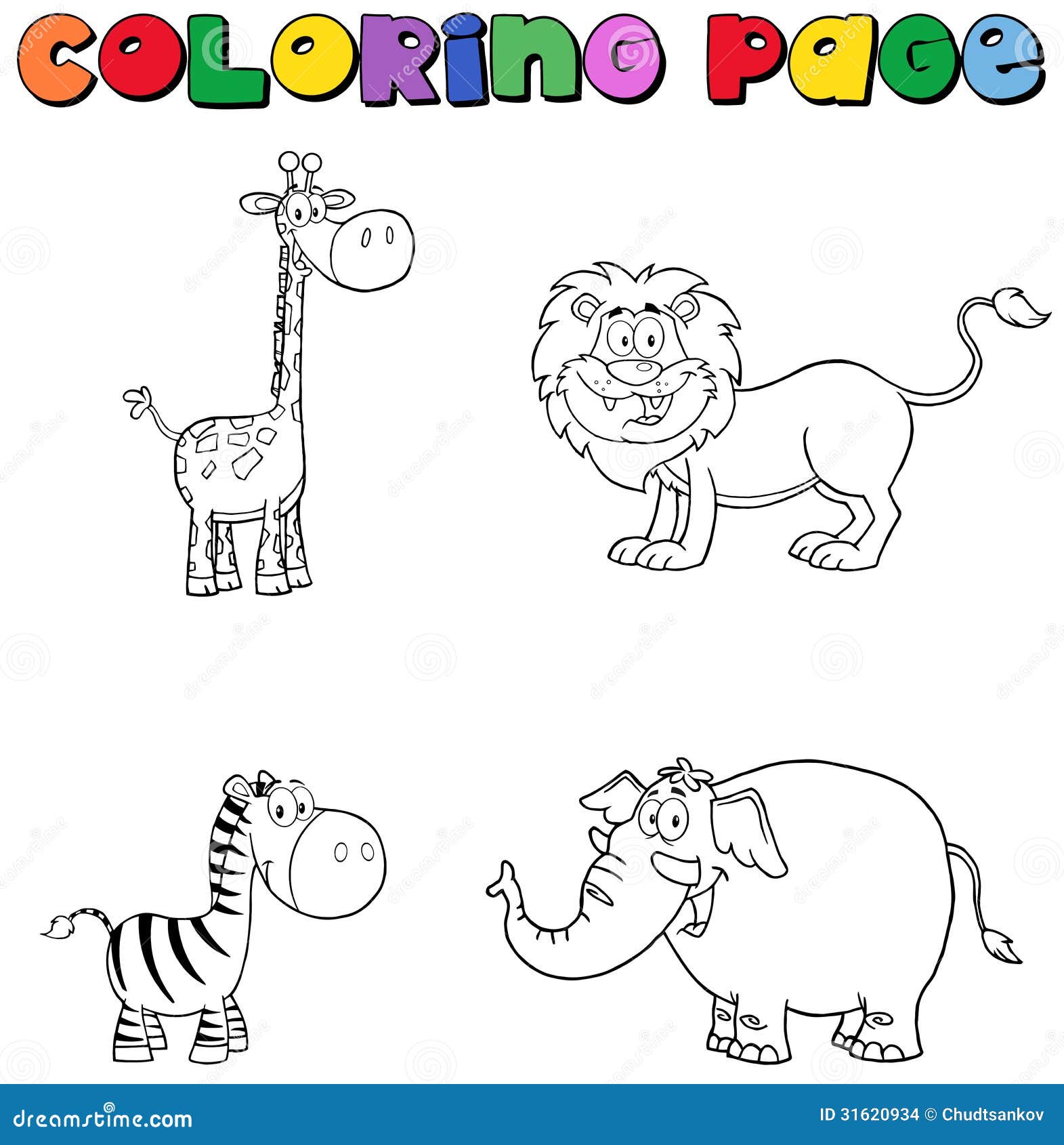 Jungle animals coloring page stock vector
