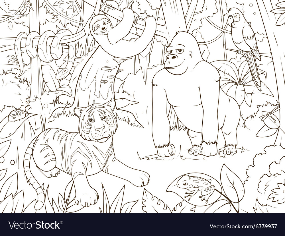 Jungle animals cartoon coloring book royalty free vector
