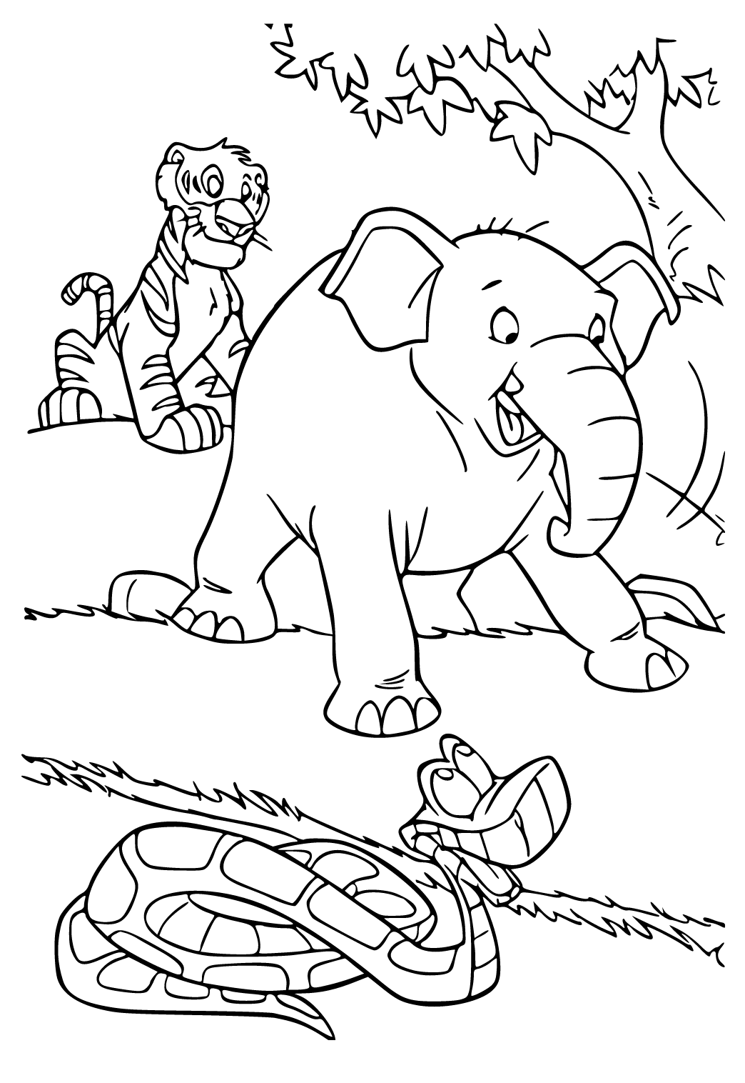 Free printable jungle animals coloring page for adults and kids