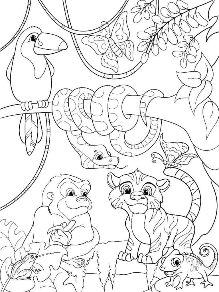 Baby jungle animals coloring page