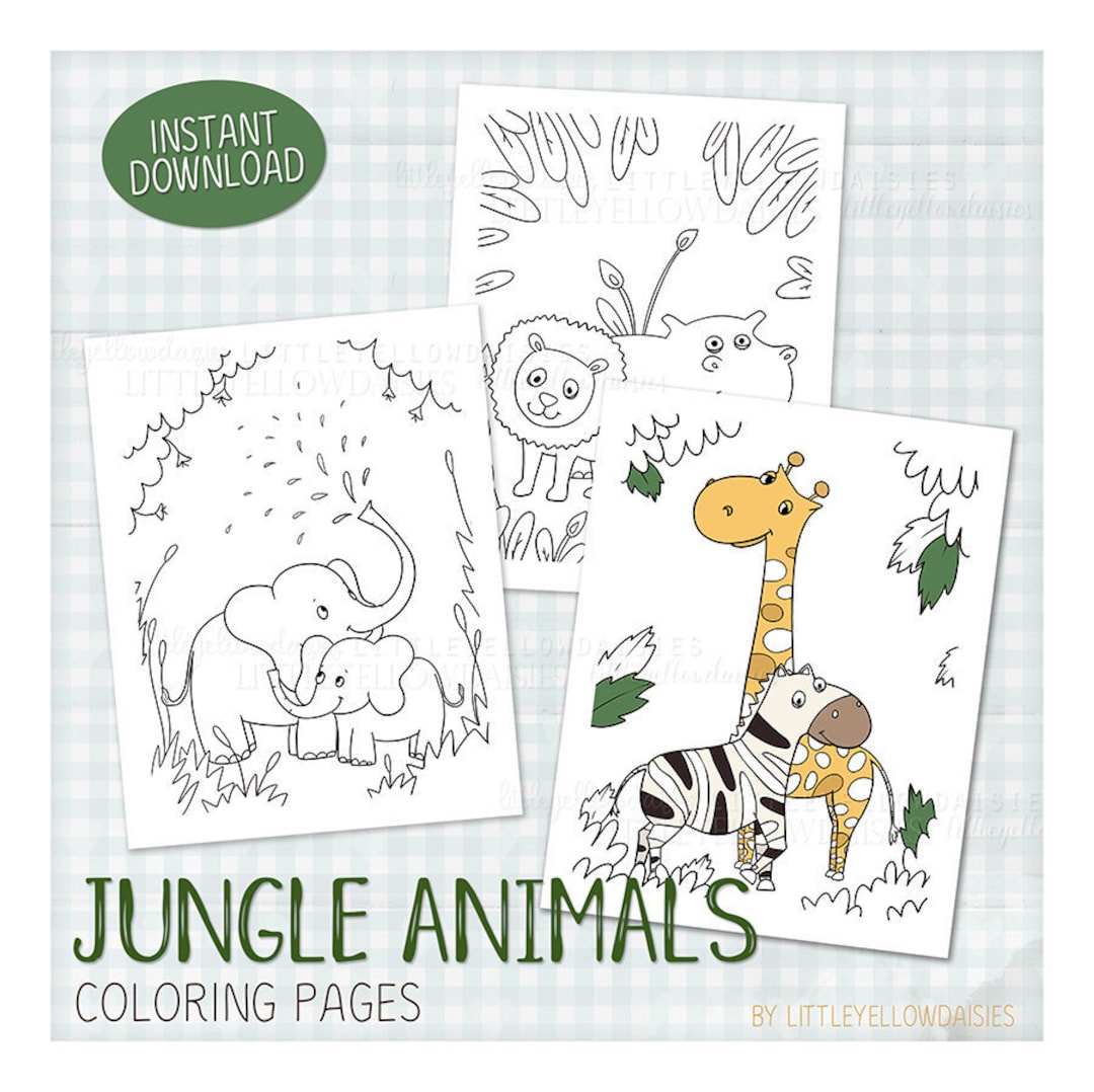 Jungle animals coloring pages elephant lion zebra giraffe