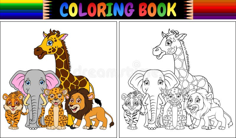 Jungle animals coloring page stock vector