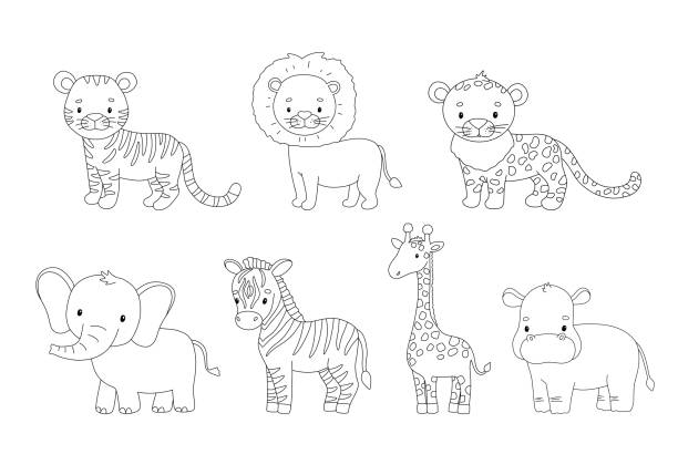Jungle animals colouring in stock illustrations royalty