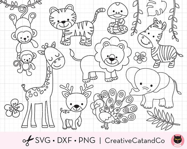 Outline wild jungle animals for coloring svg files