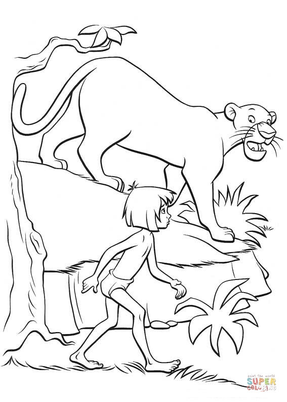Bagheera and mowgli coloring page free printable coloring pages