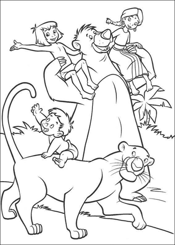The indian family mowgli baloo and bagheera coloring page free printable coloring pages