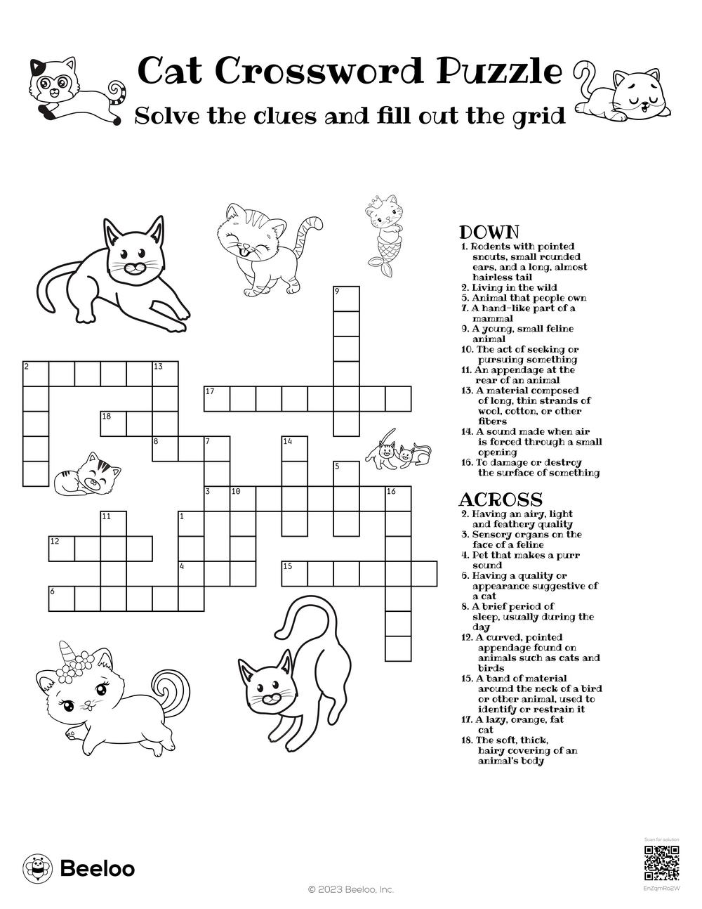 Cat crossword puzzle â printable crafts and activities for kids