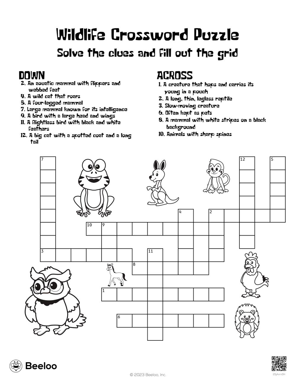 Wildlife crossword puzzle â printable crafts and activities for kids