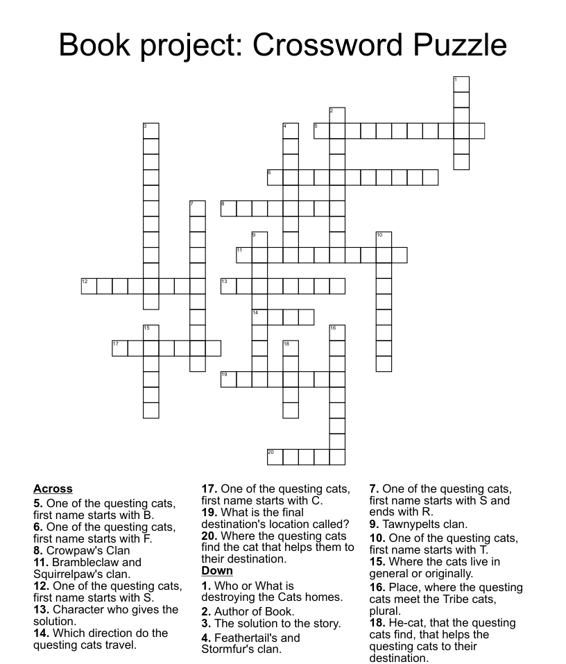Book project crossword puzzle