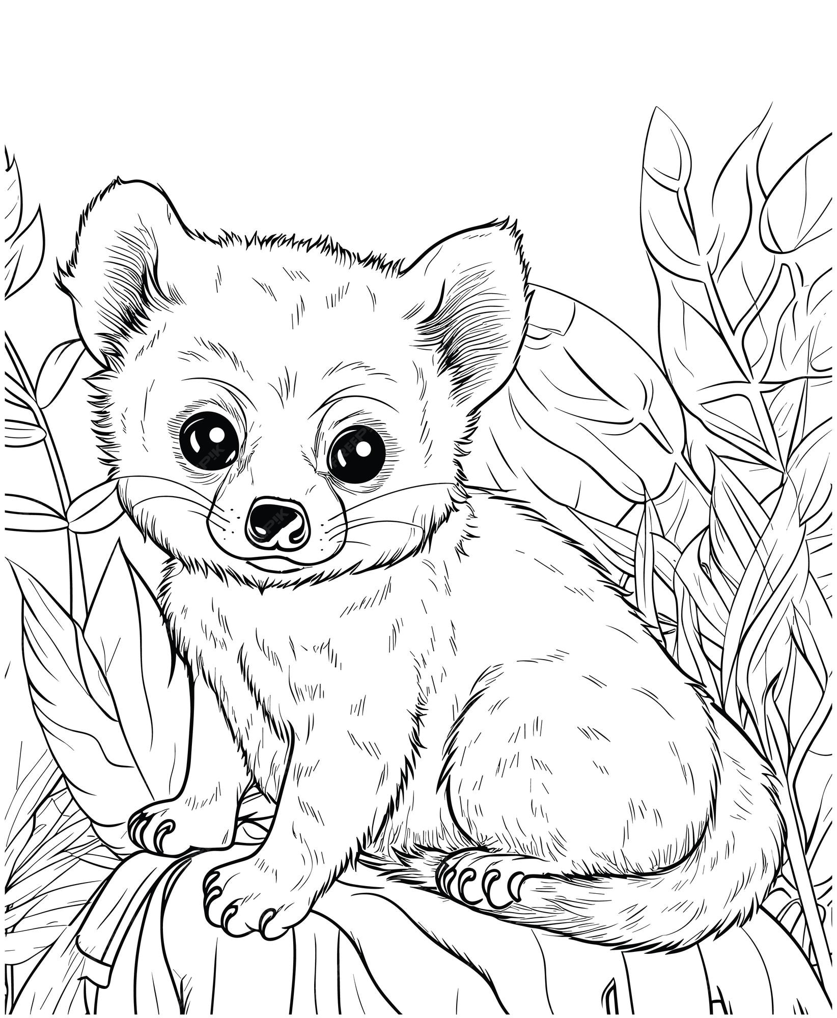 Premium vector olinguito jungle coloring pages