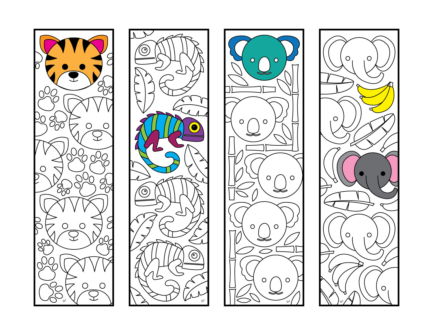 Cute jungle animal bookmarks â pdf zentangle coloring page â scribble stitch