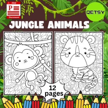 Jungle animal coloring pages mindfulness mandala coloring sheets by qetsy