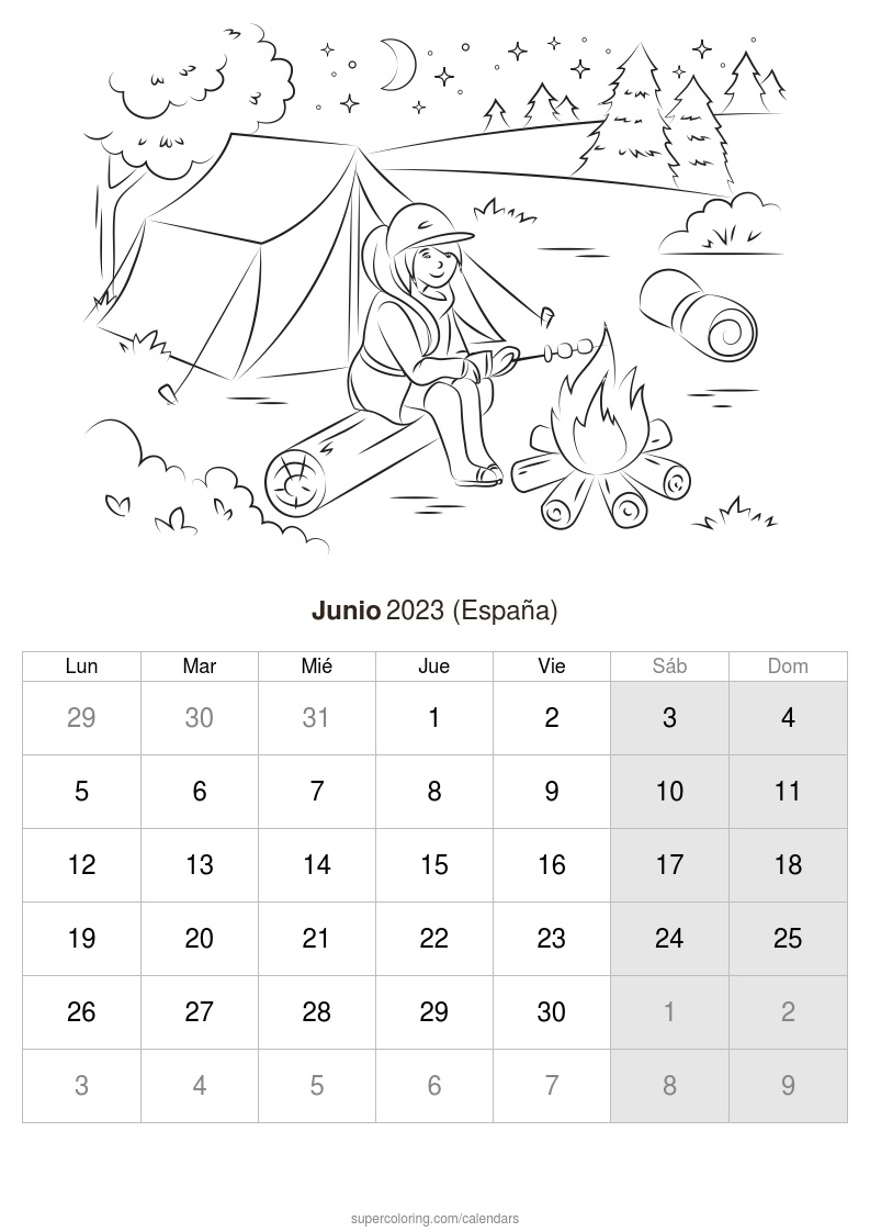 Calendario junio para imprimir espaãa