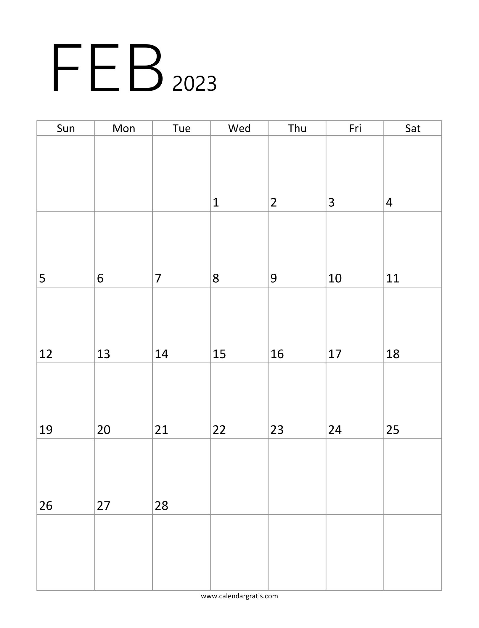 February calendar a printable template vertical layout calendar