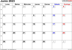 Calendario junio en word excel y pdf