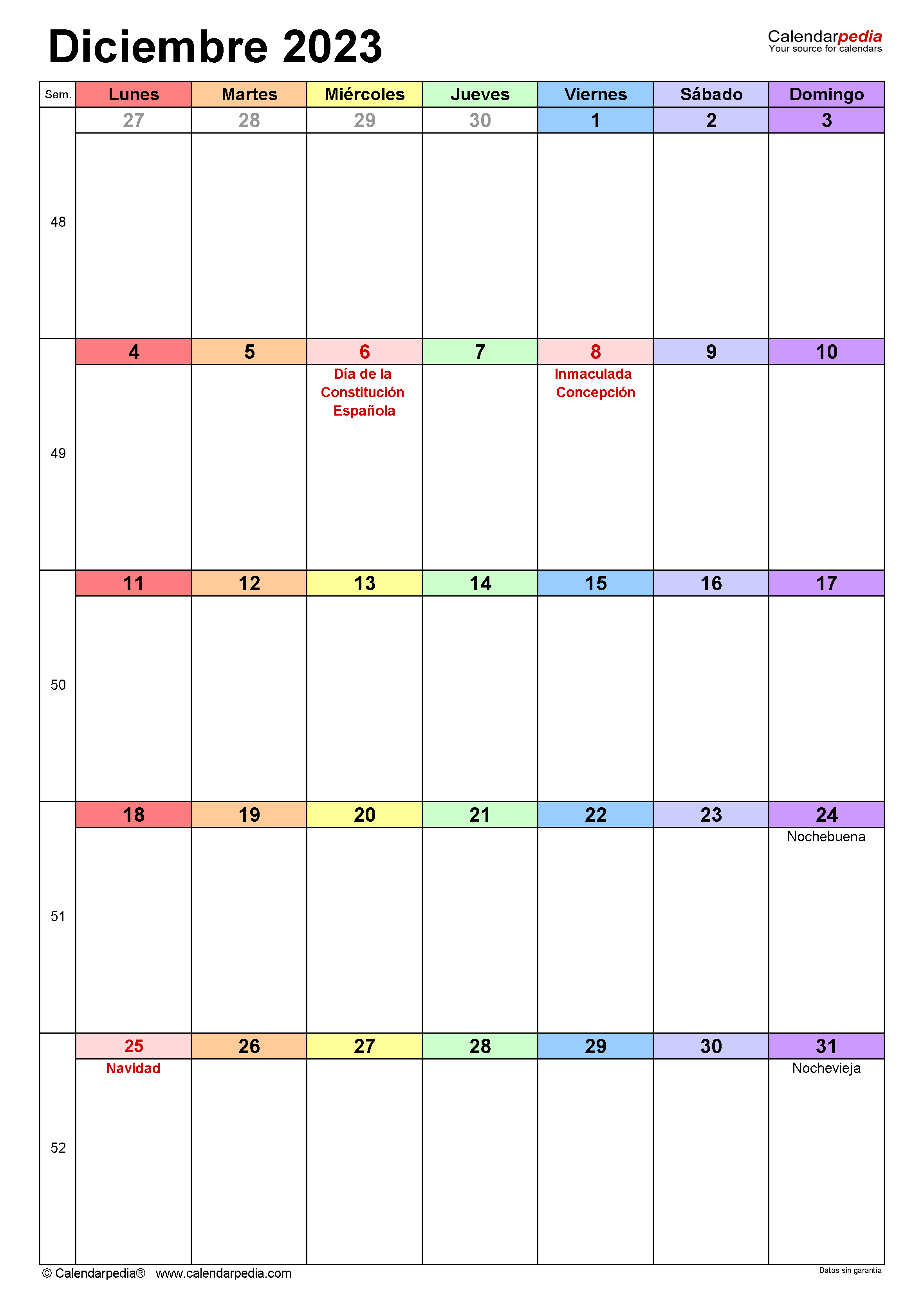 Calendario diciembre en word excel y pdf