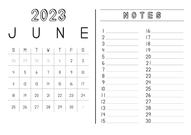 Calendario mensual junio vector premium