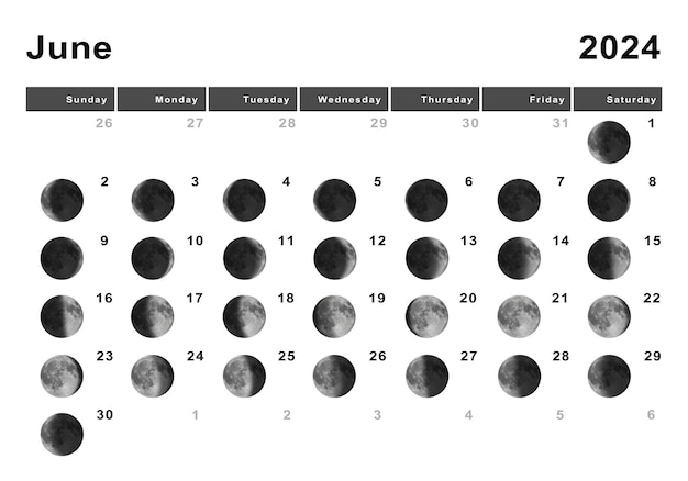 Junio calendario lunar ciclos lunar fas lunar foto premium