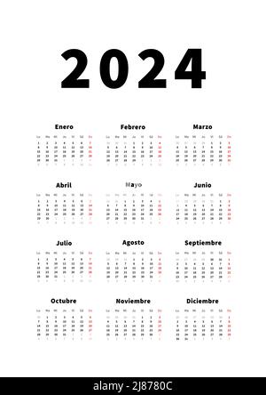 Year simple vertical calendar in spanish language typographic calendar on white stock vector image art