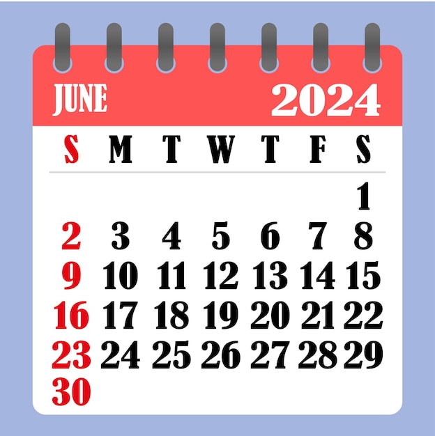Premium vector letter calendar for june the week begins on sunday time planning and schedule concept flat design removable calendar for the month vector illustration