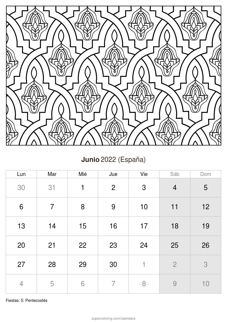 Calendario junio para imprimir espaãa