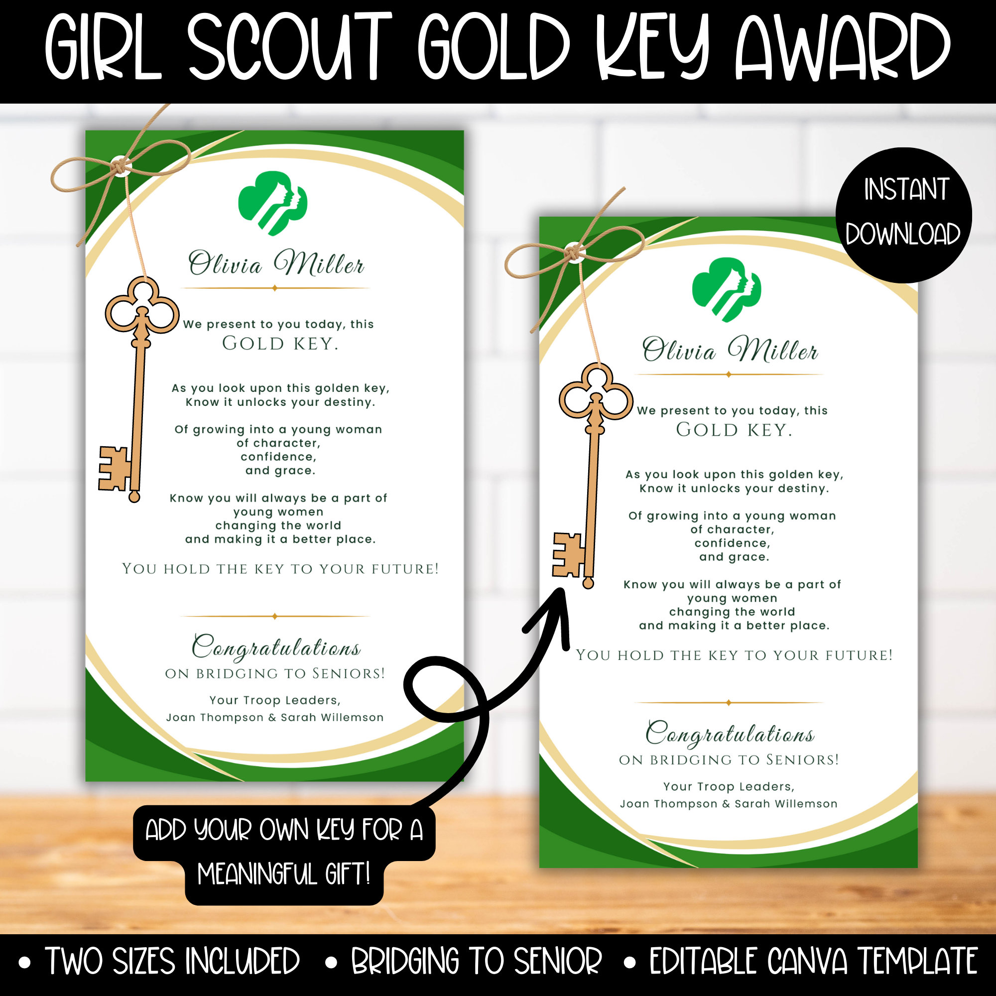 Girl scout gold key award certificate template girl scouts gold award gold key for senior bridging ceremony cadette to senior certificate