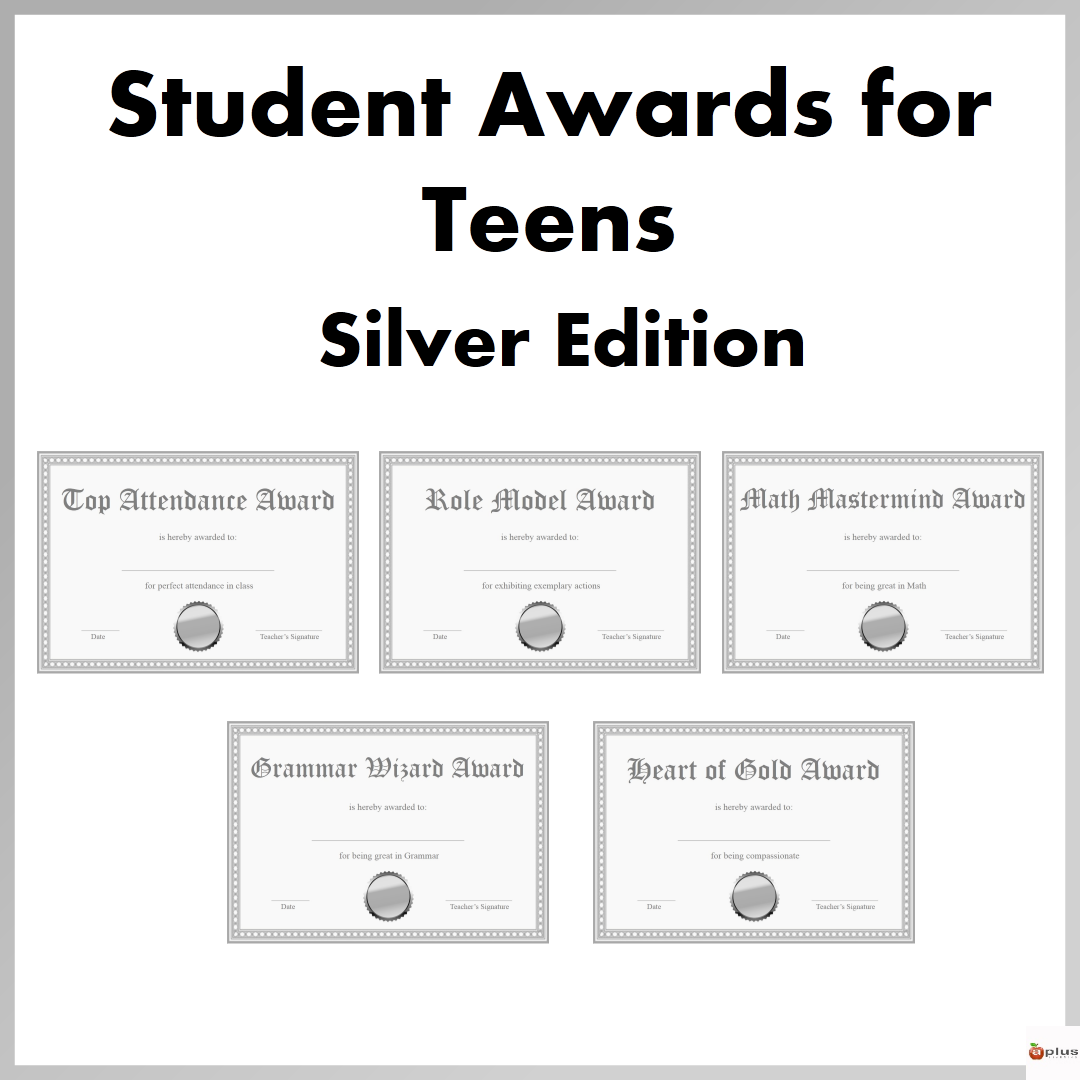 Editable student awards for teens silver edition made by teachers
