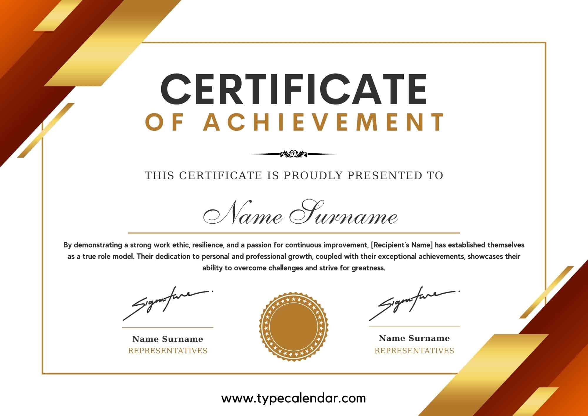 Free printable certificate of achievement templates pdf word excel