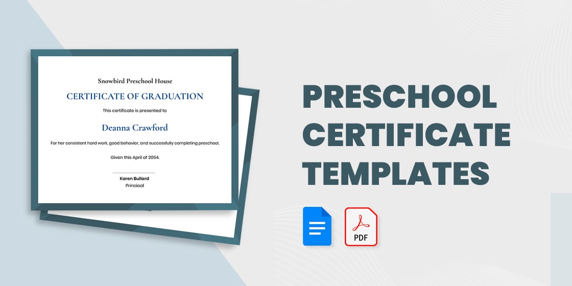 Preschool certificate s in pdf word psd ai doc publisher indesign apple pages