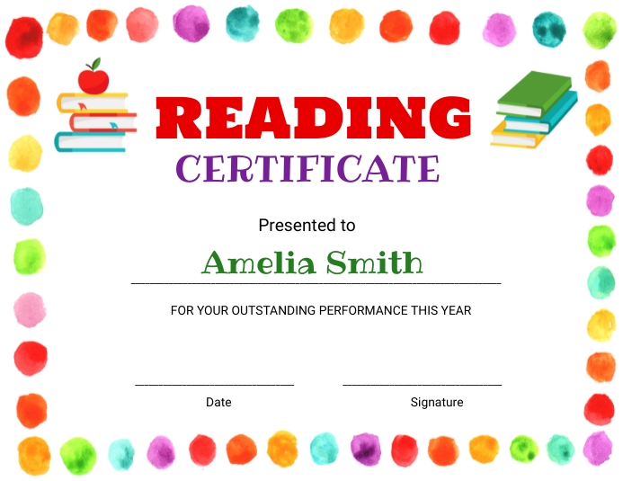 Editable reading certificate template