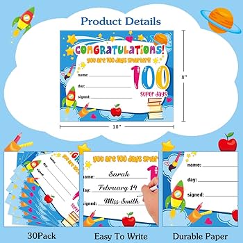 Facraft pcs th day of school award certificates for kids days smarter certificate th day recognition award certificates gifts for kids students teacher kindergarten school classroom party office products
