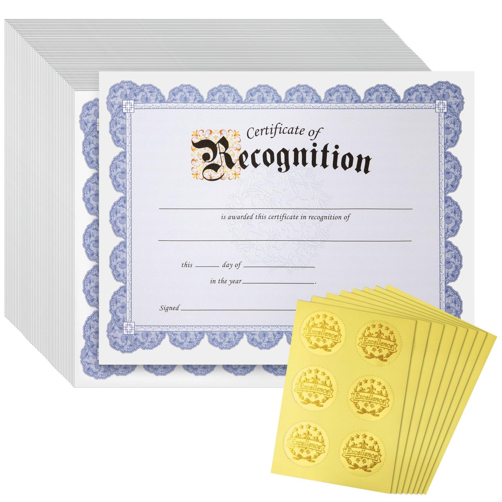 Sheets blue certificate of recognition award paper with gold foil sticker seals for graduation diploma achievements employees x in office products