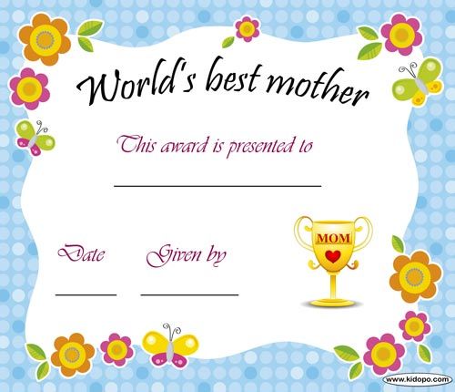 Mothers day gift from student certificate templates mom printable printable certificates