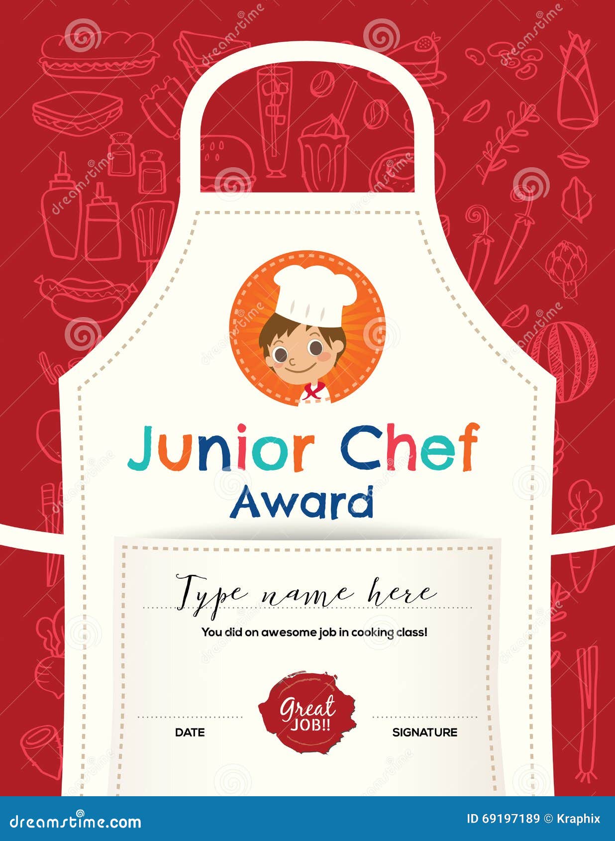 Kids cooking class certificate design template stock vector